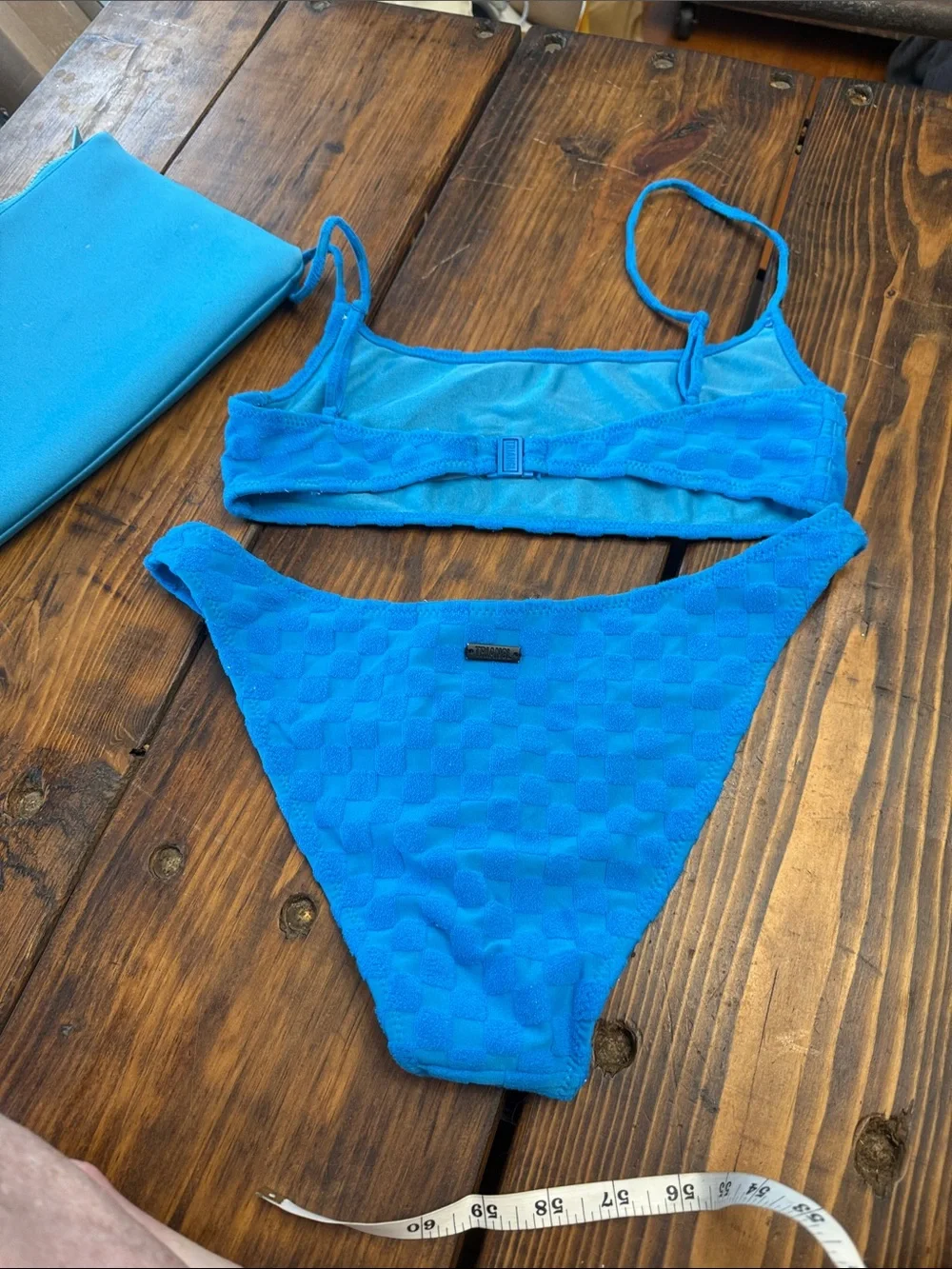 triangl swimwear Bright Blue Textured Check Bikini Set.  Too large/Bottom XL.